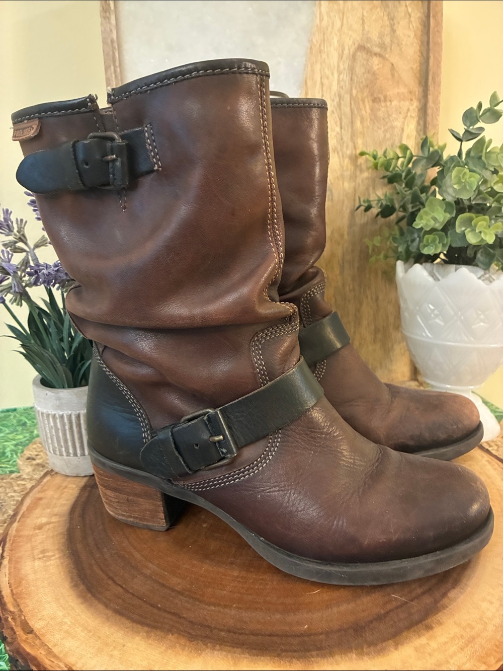 Women's Dark Brown Leather Mid-Calf Boots